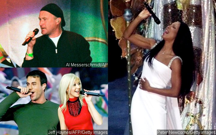 Phil Collins, Christina Aguilera, Enrique Iglesias and Toni Braxton at Super Bowl XXXIV