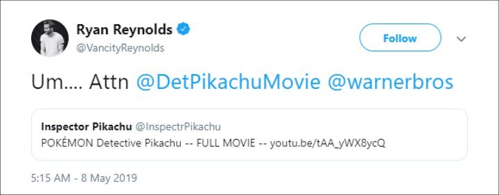 Ryan Reynolds Pranks 'Detective Pikachu' Fans With Fake Full Film Leak