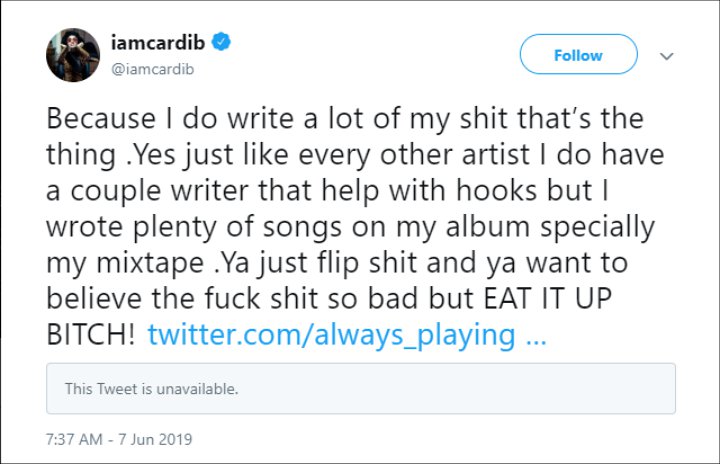 Cardi B's Twitter post.