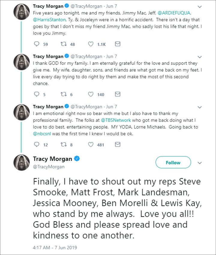 Tracy Morgan's Twitter post.