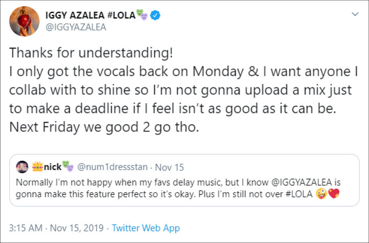 Iggy Azalea thanks fans on Twitter