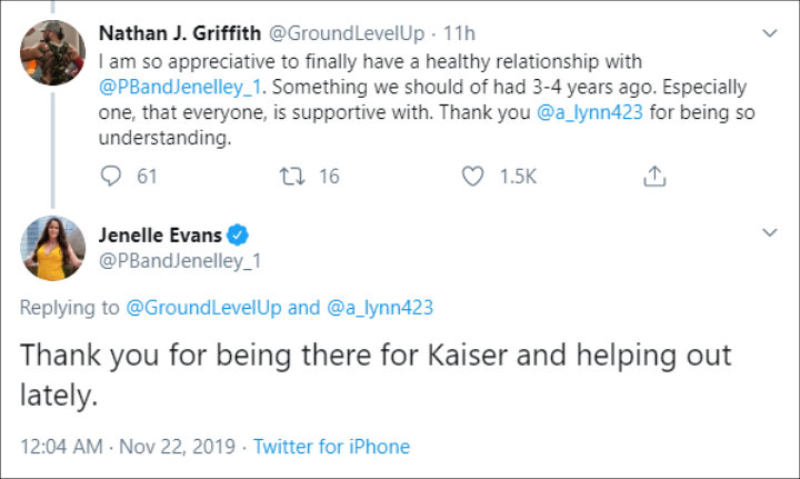 Jenelle Evans and Nathan Griffith's interaction on Twitter