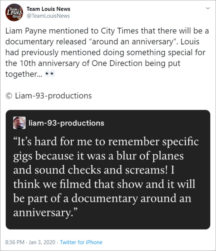 One Direction's anniversary documentary