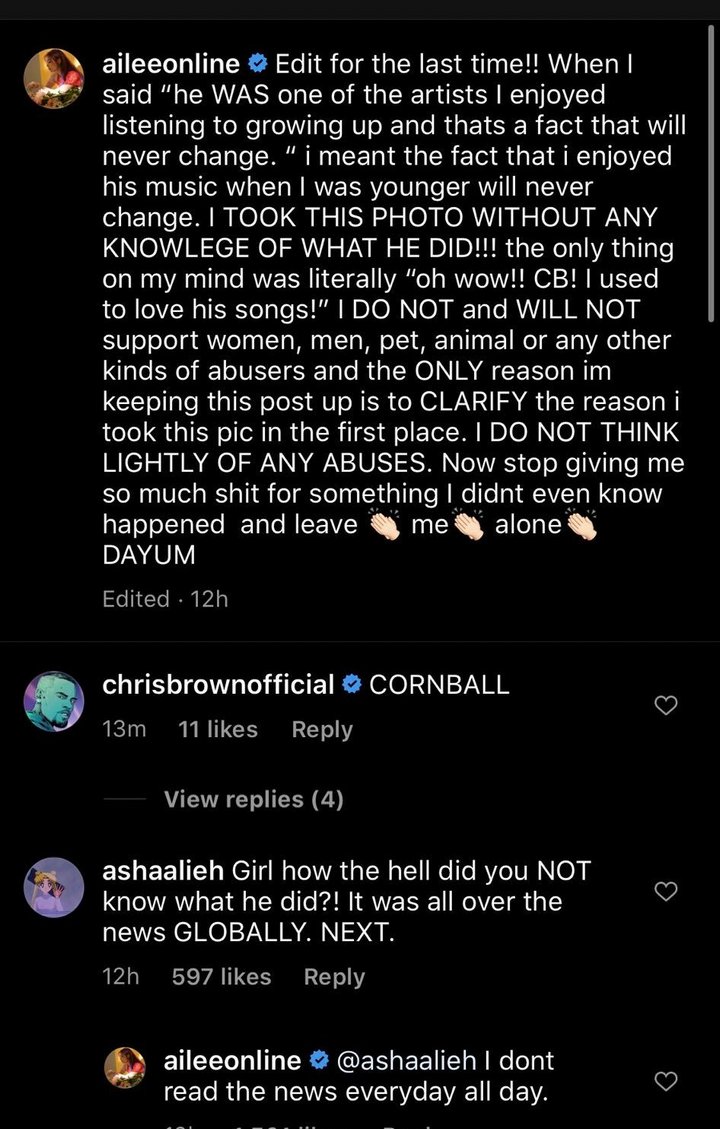 Chris Brown responds to Ailee