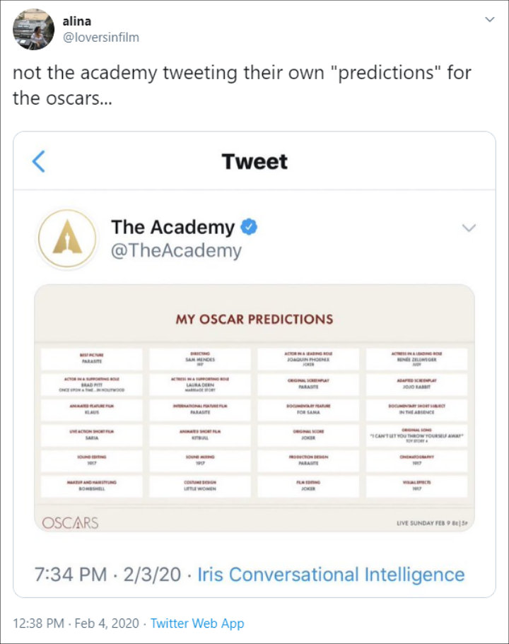 The Academy Accidentally Tweeted Oscars 'Predictions'