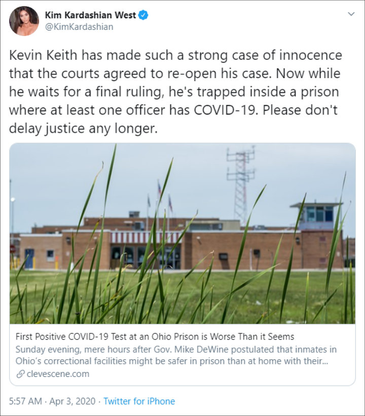 Kim Kardashian Calls for Release of Ohio Inmate Kevin Keith