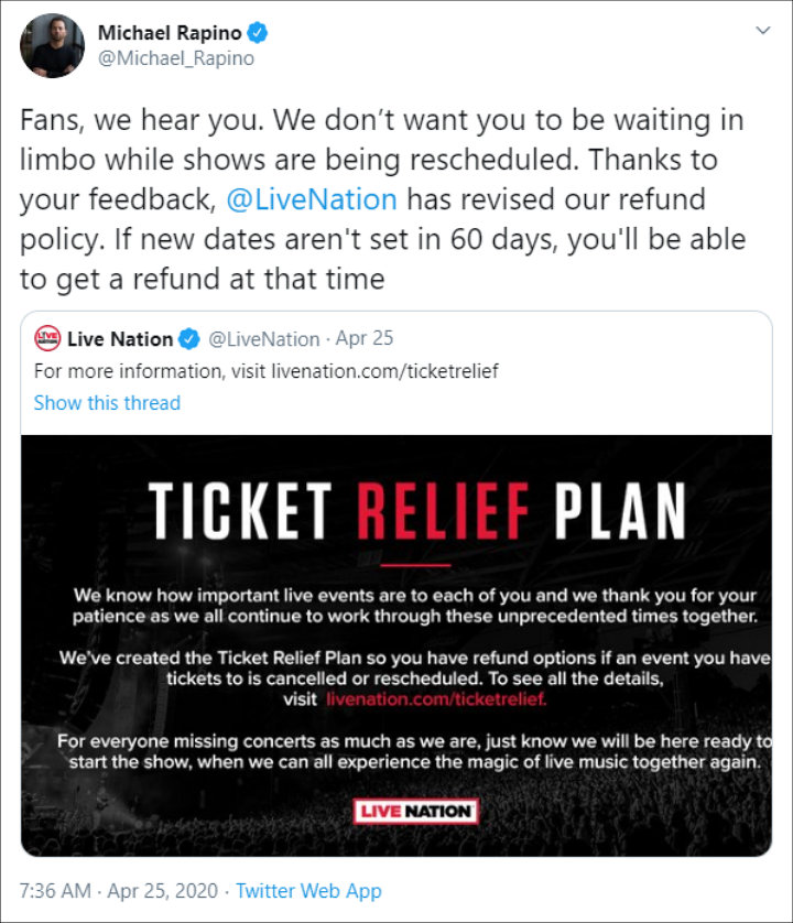 Live Nation refund