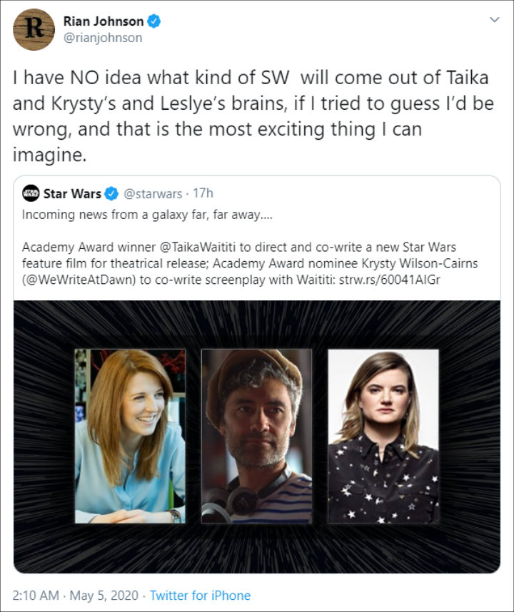 Rian Johnson Reacts to News of Taika Waititi Directing a New 'Star Wars' Film