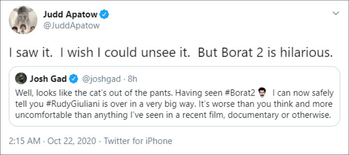 Judd Apatow's Comment on Josh Gad's Tweet