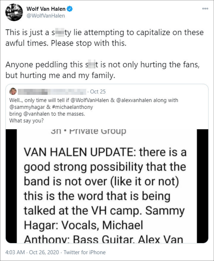 Wolfgang Van Halen's Tweet