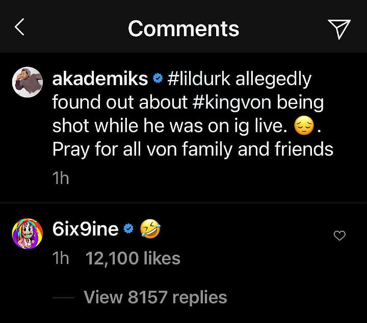 6ix9ine Reacts to Lil Durk's Instagram Live