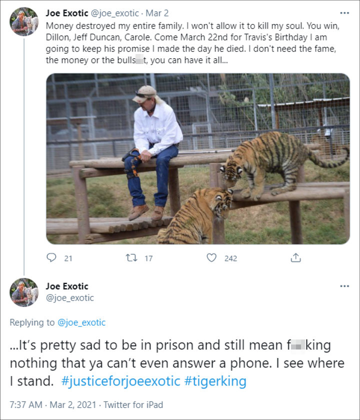 Joe Exotic called out his husband Dillon Passage