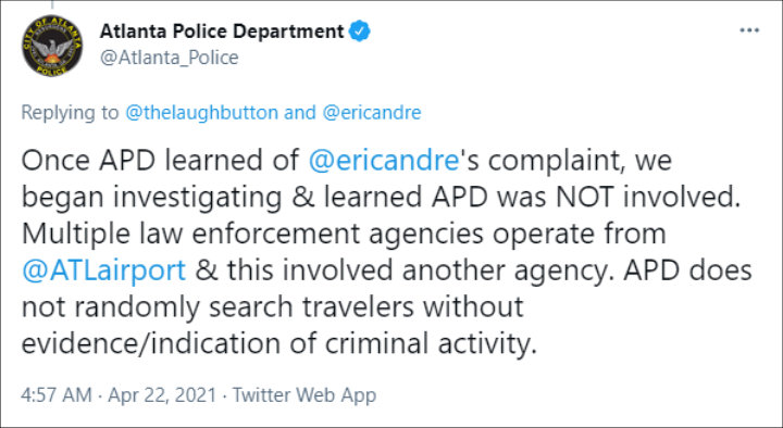 Atlanta Police Department's Tweet