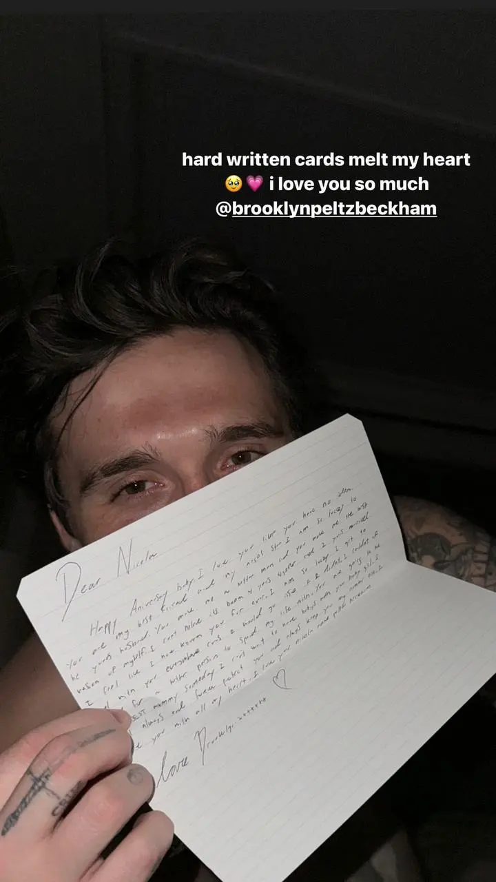 Brooklyn Beckham pens letter to his wife