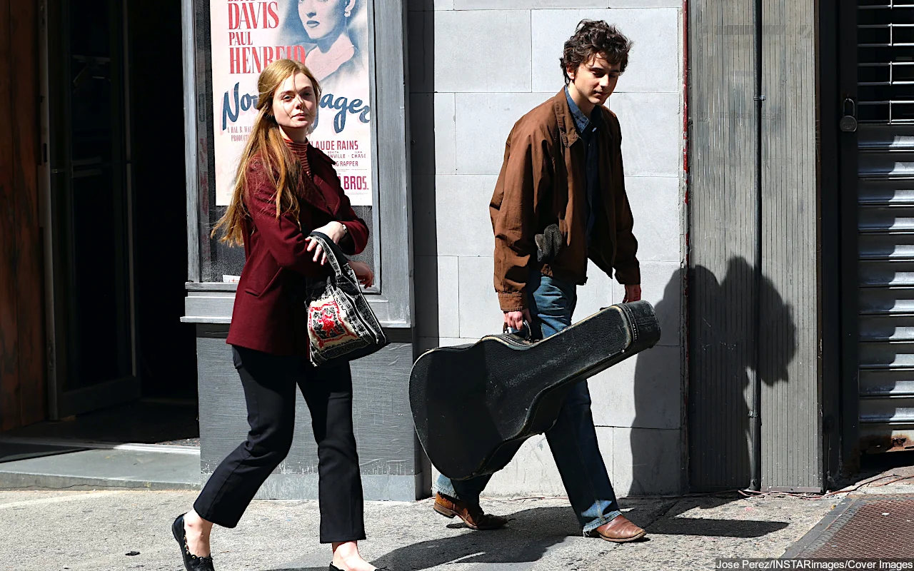 Timothee Chalamet and Elle Fanning Couple Up on Set of Bob Dylan Biopic