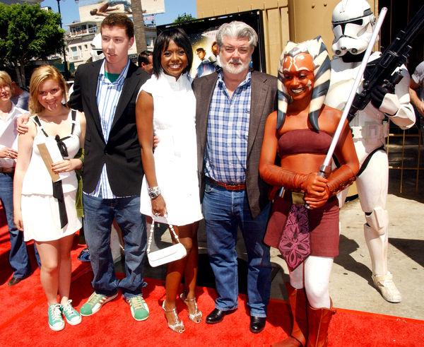 George Lucas, Charlotte Thompson, Jett Lucas, Mellody Hobson<br>Star Wars: The Clone Wars U.S. Premiere - Arrivals