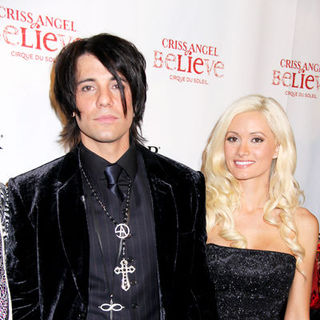 Holly Madison, Criss Angel in "Criss Angel Believe" by Cirque du Soleil Opening Night - Black Carpet Arrivals