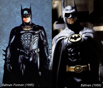 Val Kilmer in Batman Forever (1995) and Michael Keaton in Batman (1989)