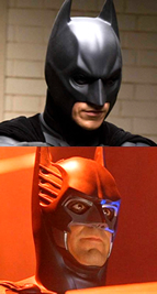 The different cowl of Batman in The Dark Knight (top) and Batman and Robin (1997)
