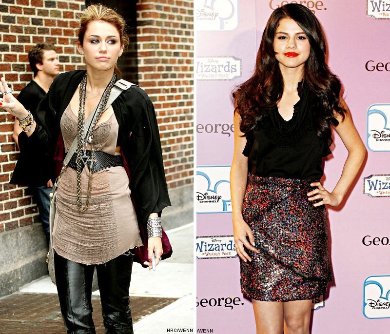 Miley Cyrus and Selena Gomez selena gomez red carpet 2010. Miley Cyrus and Selena Gomez