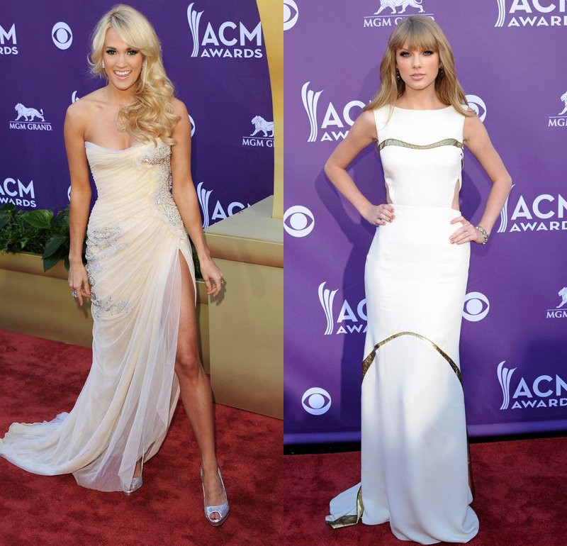 ACM Awards 2012 Carrie Underwood Shows Some Leg Taylor Swift Stuns in