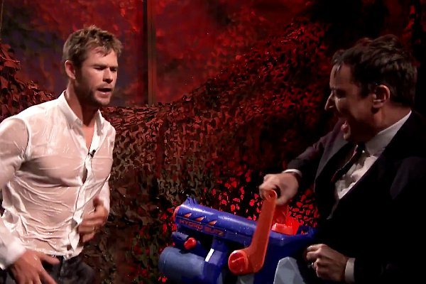 Video: Chris Hemsworth Dances While Sprayed With Water on Jimmy Fallon's Show