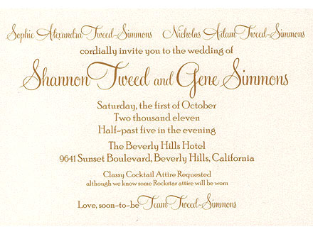 Gene Simmons 39 Quirky Wedding Invitation Confirms Date