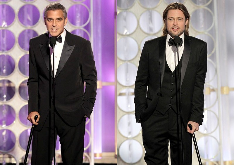 Golden Globes 2012 winner George Clooney continues his epic bromance with Brad ...