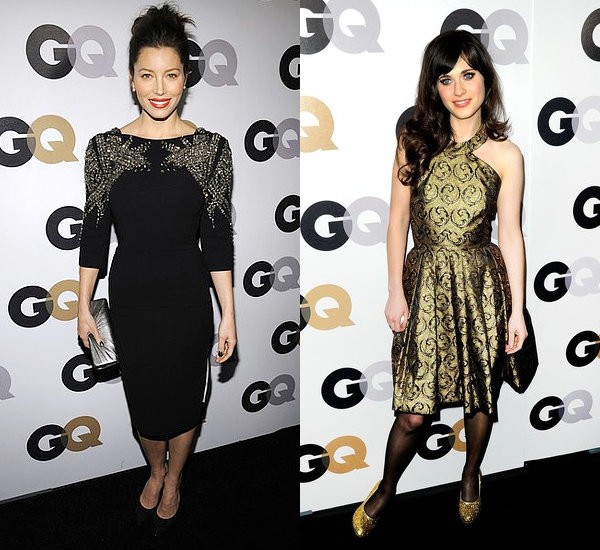 Jessica Biel Elegant in Black Zooey Deschanel Lovely in Vintage at GQ's Men