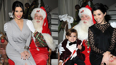 Kim and Kourtney Kardashian Take Turns Sitting on Santa's Lap
