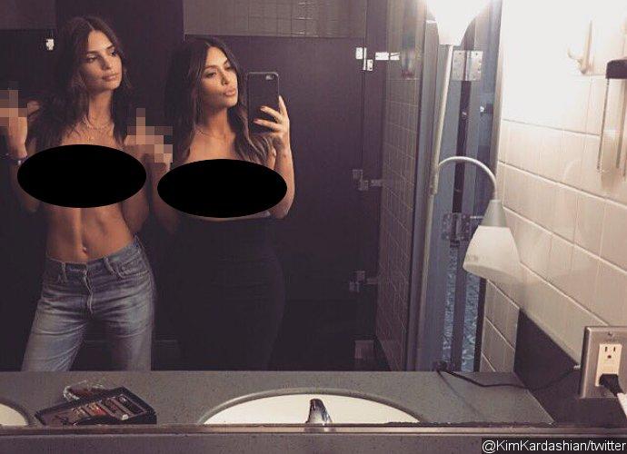 Kim Kardashian Teams Up With Emily Ratajkowski for New Topless Selfie
