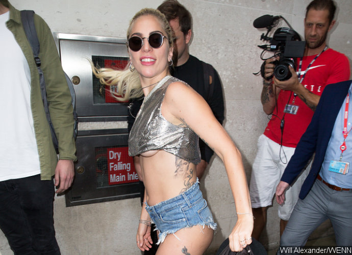 Lady GaGa Bares Underboob and Butt Cheeks in Very Short Crop Top and Daisy Dukes