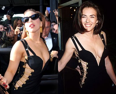 Showbiz News on Home   Liz Hurley Safety Pin Dress Versace Gallery   Also Try