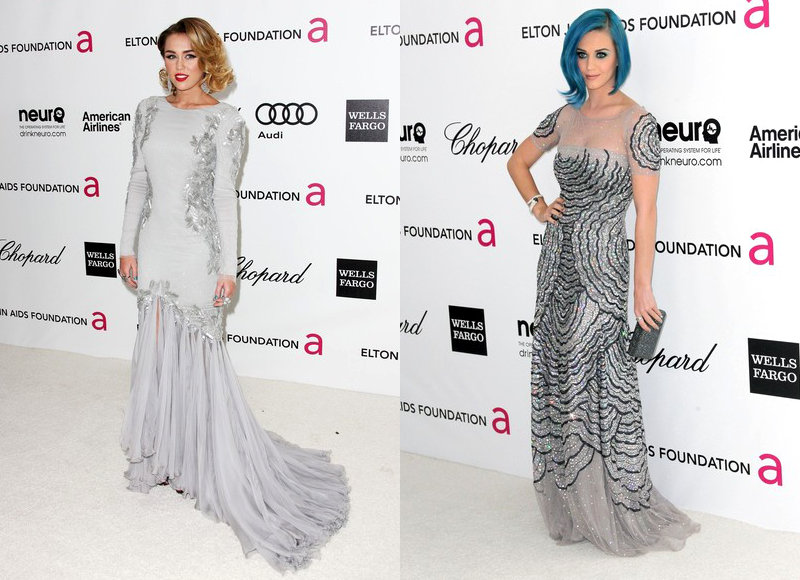 Miley Cyrus and Katy Perry Slip Into Elegant Dress for Elton John's Oscars