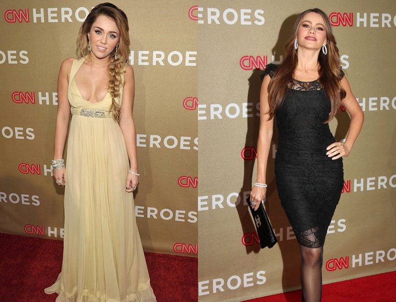 Miley Cyrus Stunning in Yellow, SOFIA VERGARA Sexy in Black at CNN Heroes