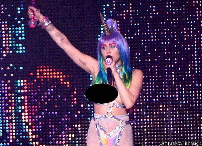 Miley Cyrus Wore Fake Bare Breasts and See-Through Tights at L.A. Concert