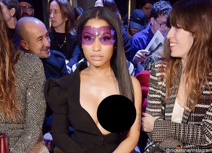 Peek-a-boob! Nicki Minaj Lets Her Entire Boob Hang Out at Paris Fashion Week