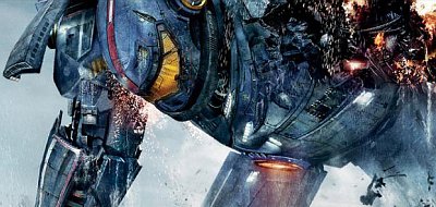 Soldiers piloting giant robots battle against invading giant monsters in 'Pacific Rim'