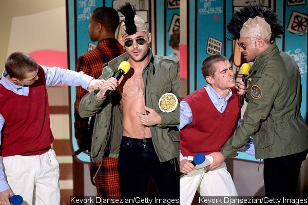 Zac Efron Shows Off His Shirtless Body, Grabs Dave Franco's Crotch Onstage at MTV Movie Awards