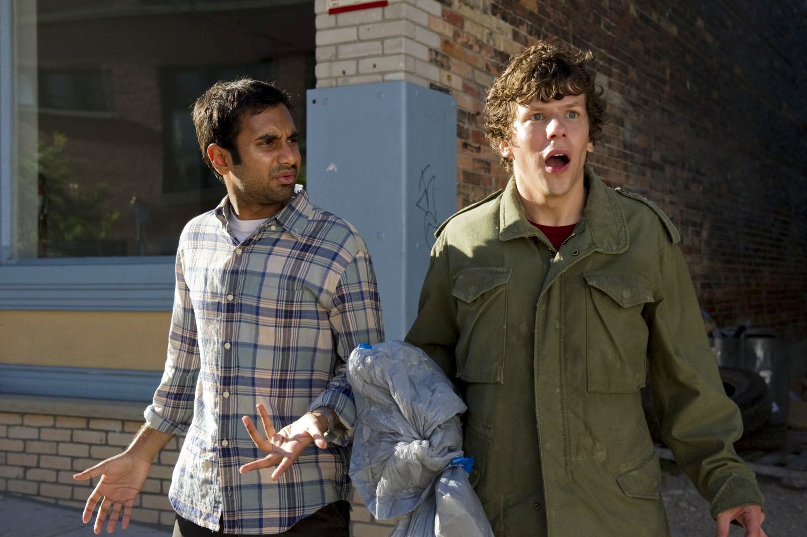 Aziz Ansari stars as Chet and Jesse Eisenberg stars as Nick in Columbia Pictures' 30 Minutes or Less (2011). Photo by: Wilson Webb.