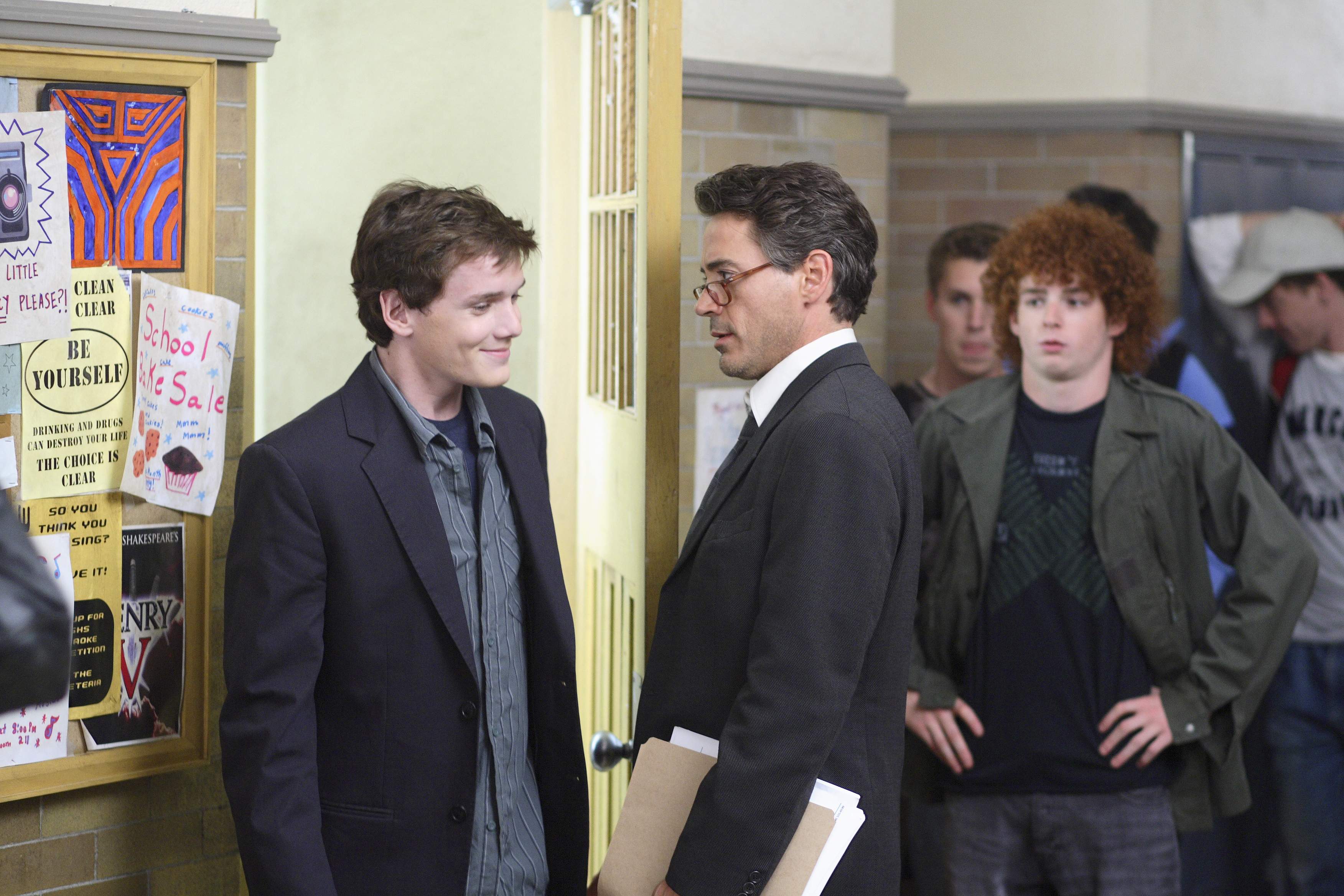 Anton Yelchin as Charlie Bartlett and Robert Downey Jr. as The Principal in MGM's Charlie Bartlett (2008)