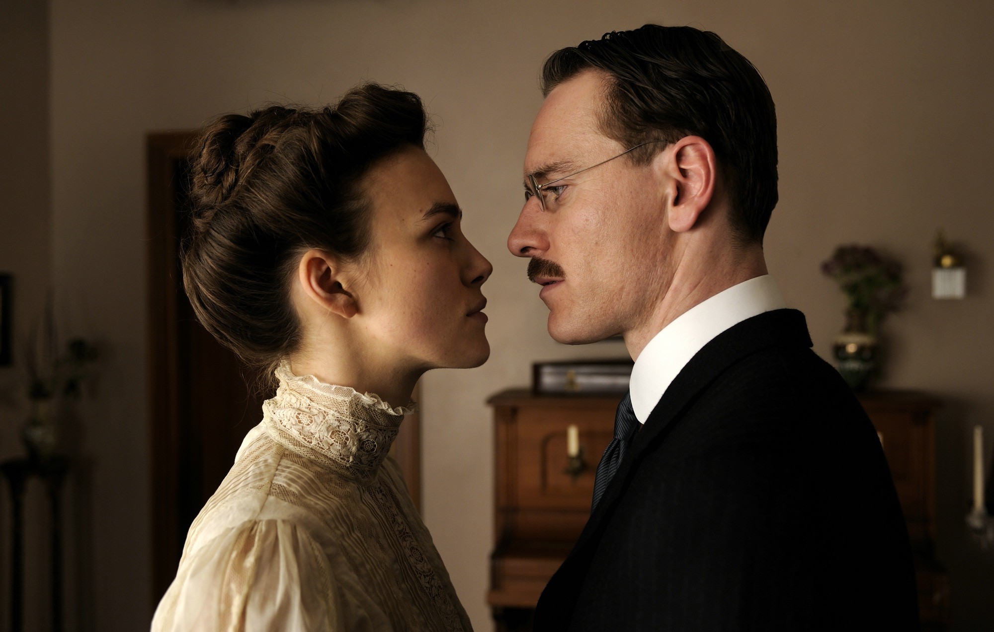 Keira Knightley stars as Sabina Spielrein and Michael Fassbender stars as Carl Jung in Sony Pictures Classics' A Dangerous Method (2011)