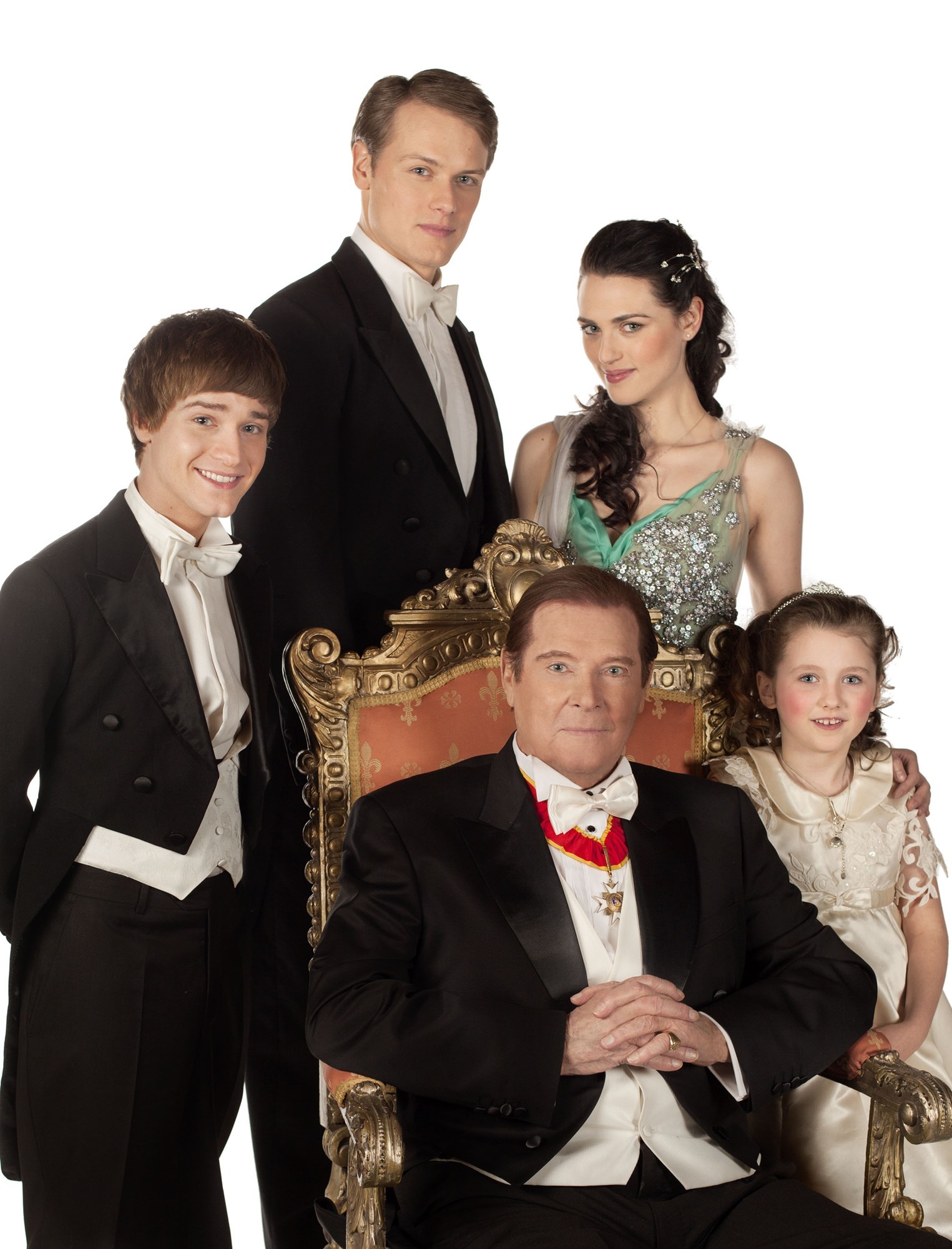 Travis Turner, Sam Heughan, Roger Moore, Katie McGrath and Leilah de Meza in Hallmark Channel's A Princess for Christmas (2011)