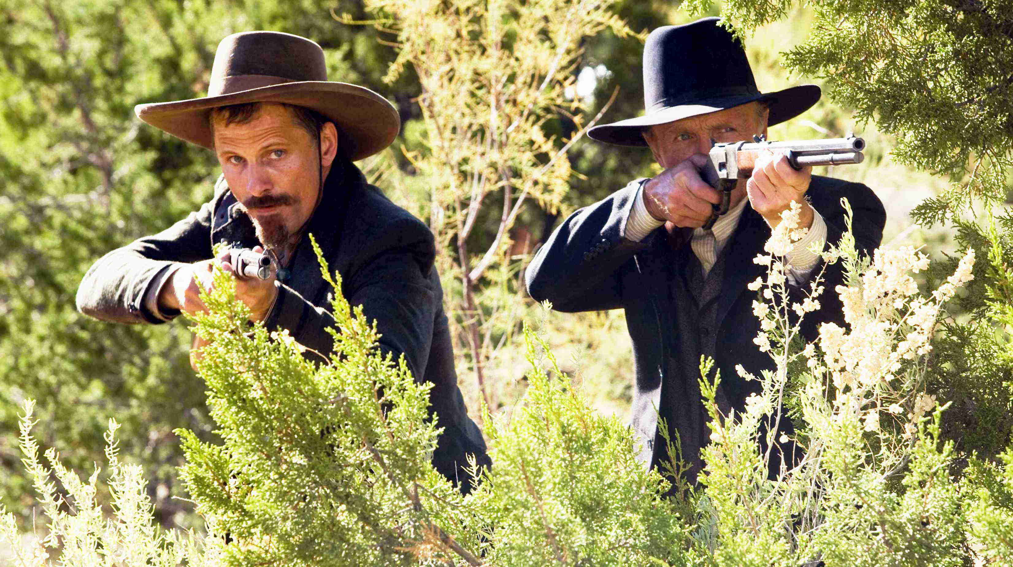 Viggo Mortensen stars as Everett Hitch and Ed Harris stars as Virgil Cole in New Line Cinema's Appaloosa (2008). Photo by Lorey Sebastian.