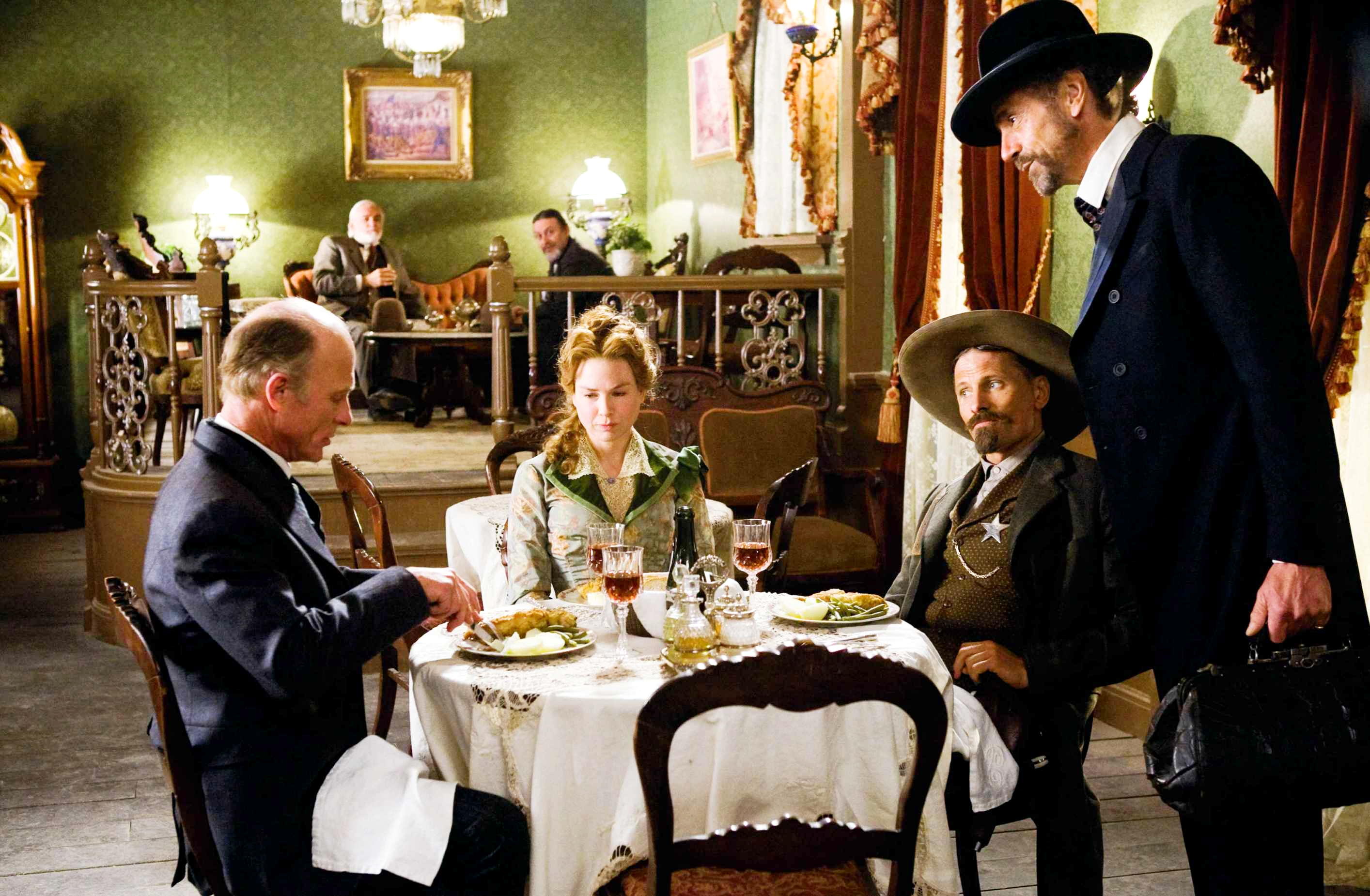Ed Harris, Renee Zellweger, Viggo Mortensen and Jeremy Irons in New Line Cinema's Appaloosa (2008). Photo by Lorey Sebastian.