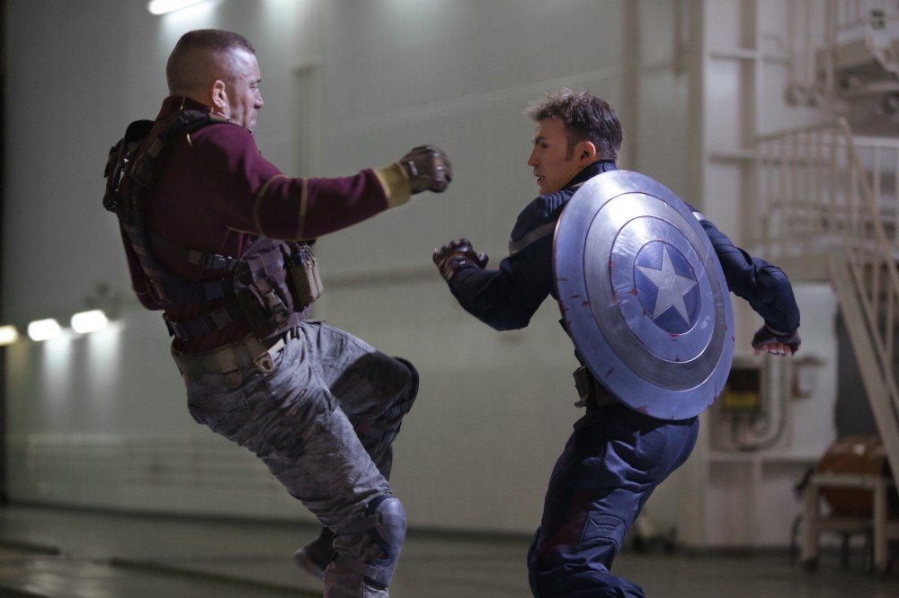 Georges St-Pierre stars as Georges Batroc/Batroc the Leaper and Chris Evans stars as Steve Rogers/Captain America in Walt Disney Pictures' Captain America: The Winter Soldier (2014)