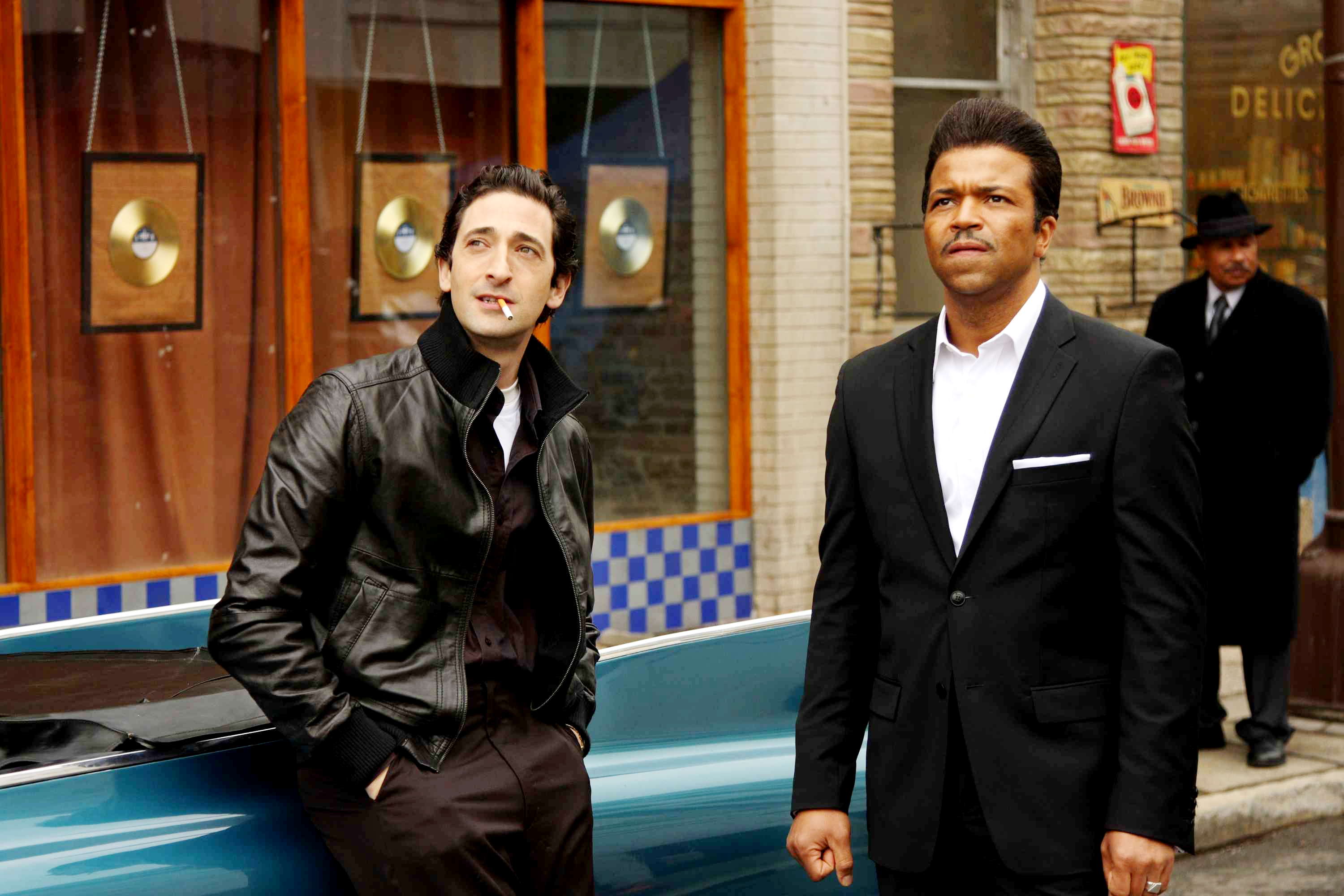 Adrien Brody stars as Leonard Chess and Jeffrey Wright stars as Muddy Waters in Sony BMG Feature Films' Cadillac Records (2008). Photo credit by Eric Liebowitz.