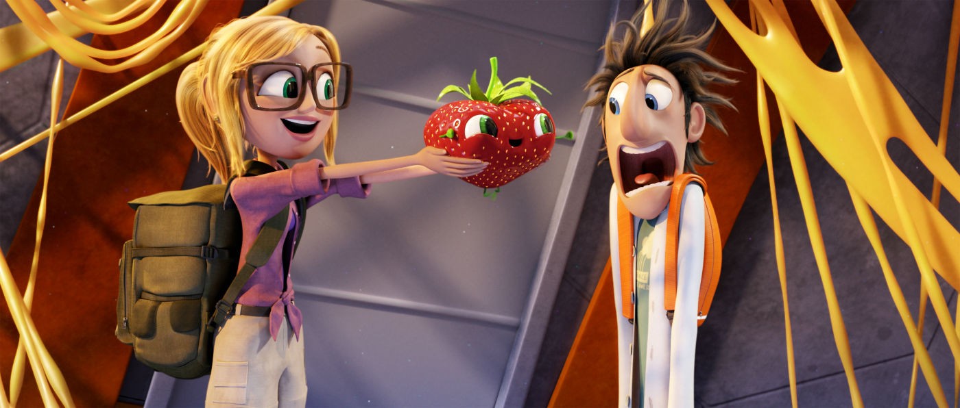 Sam Sparks, Barry the Strawberry and Flint Lockwood from Columbia Pictures' Cloudy with a Chance of Meatballs 2 (2013)