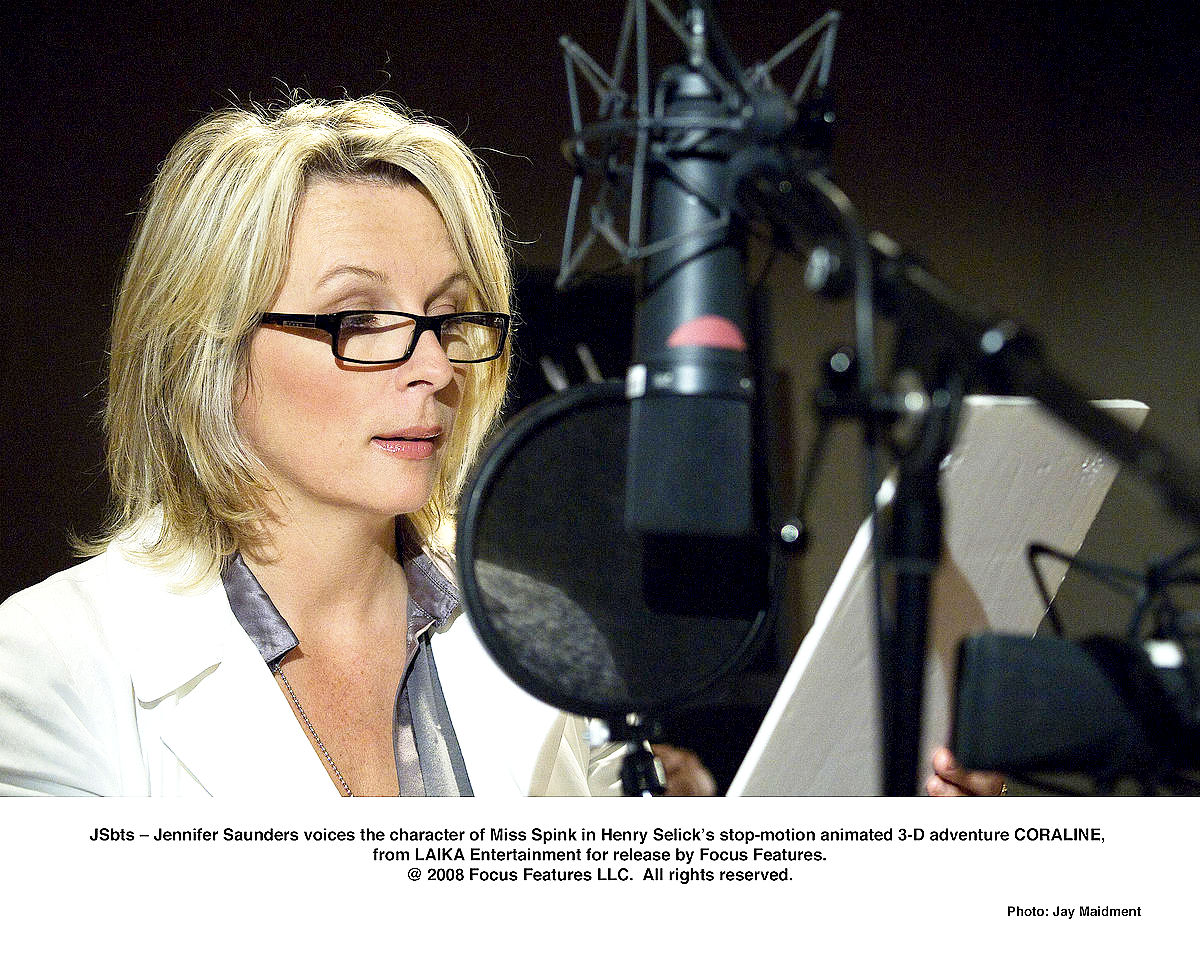 Jennifer Saunders voices Miss Spink in Focus Features' Coraline (2009). Photo credit by Jay Maidment.