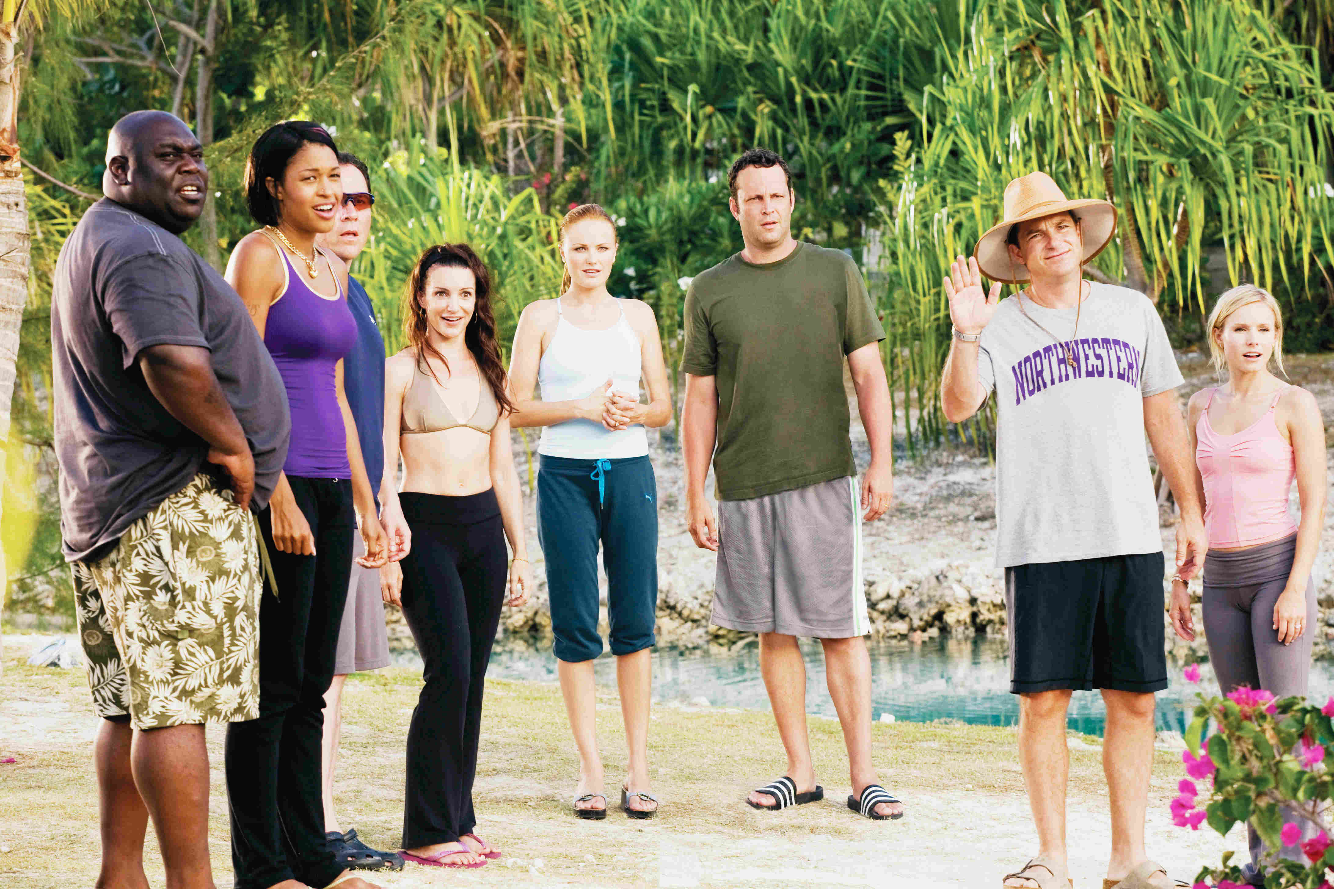 Faizon Love, Kali Hawk, Jon Favreau, Kristin Davis, Malin Akerman, Vince Vaughn, Jason Bateman and Kristen Bell in Universal Pictures' Couples Retreat (2009)